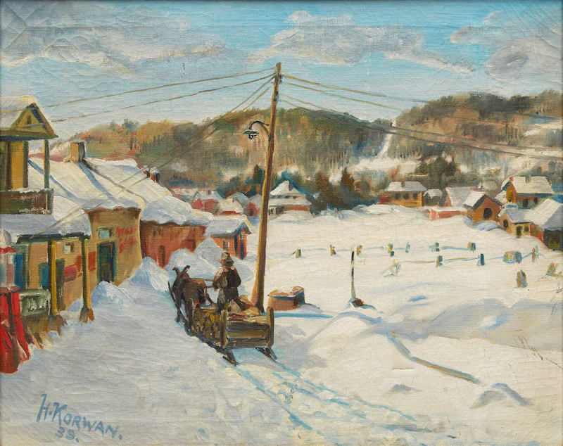 Quebec Laurentian Village in Winter by H Korwan
