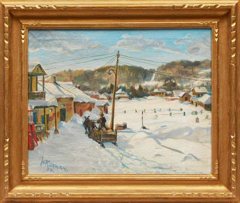 H Korwan, Quebec Laurentian Village in Winter, oil on canvas, 1939 - view 2