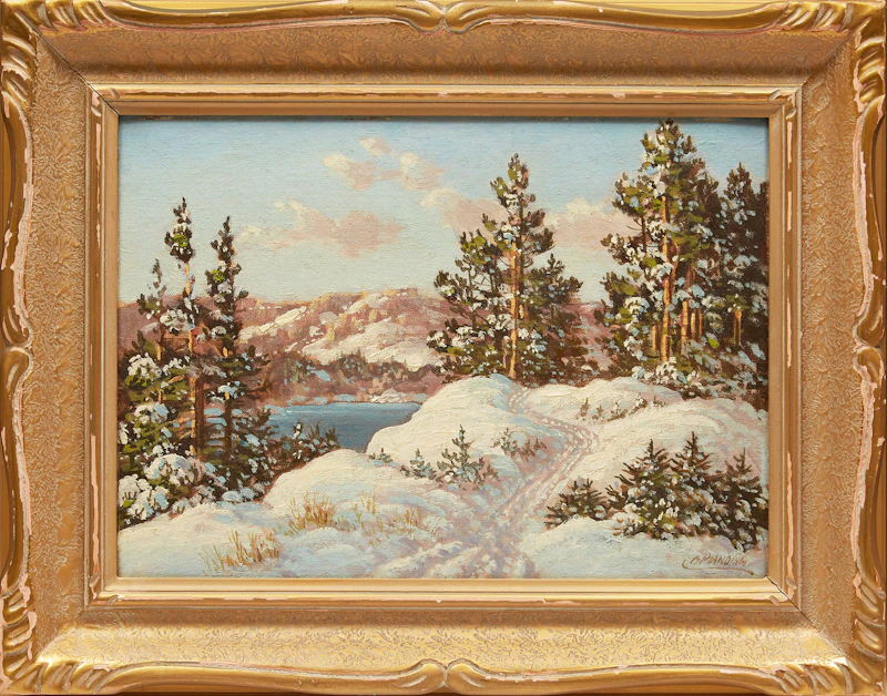 Otto Planding, Winter Lake Landscape, oil on canvas board - view 2