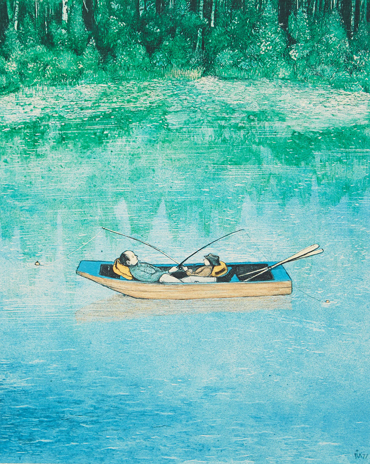 William Kurelek, Fishing, colour photolithograph