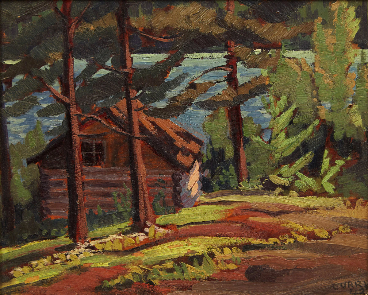 Ethel Luella Curry, Log Cabin, double-sided oil on panel, 1942