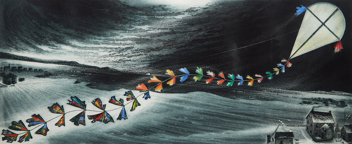 David Lloyd Blackwood, March Kite, colour etching and aquatint, 1986