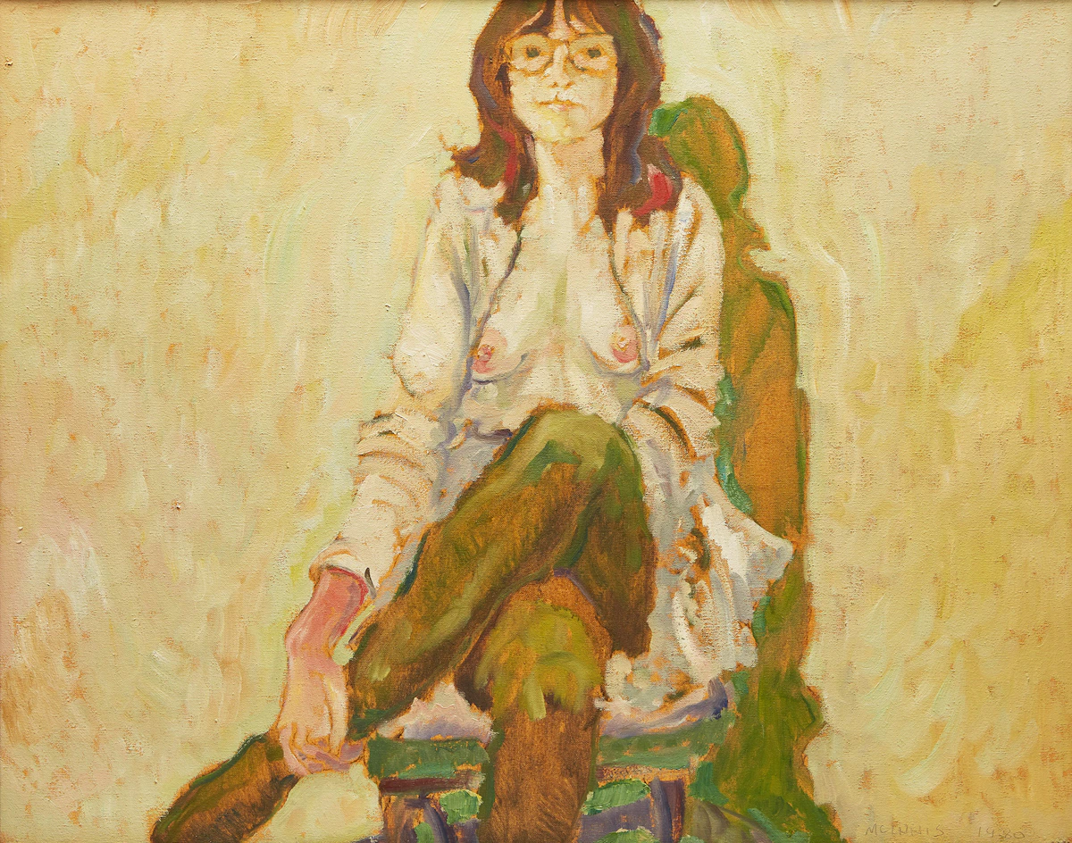 Robert Francis Michael McInnis, Girl in Green Stockings, oil on canvas, 1980