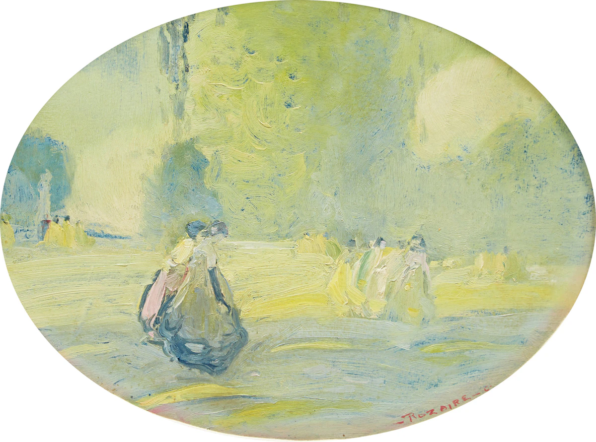 Arthur Dominique Rozaire, Garden Gathering, two oils on board