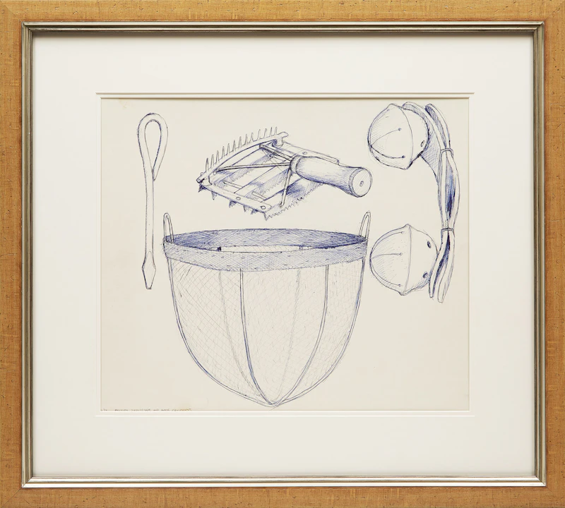 William Kurelek, Homemade Screwdriver and Horse Equipment, pen and ink drawing - view 2