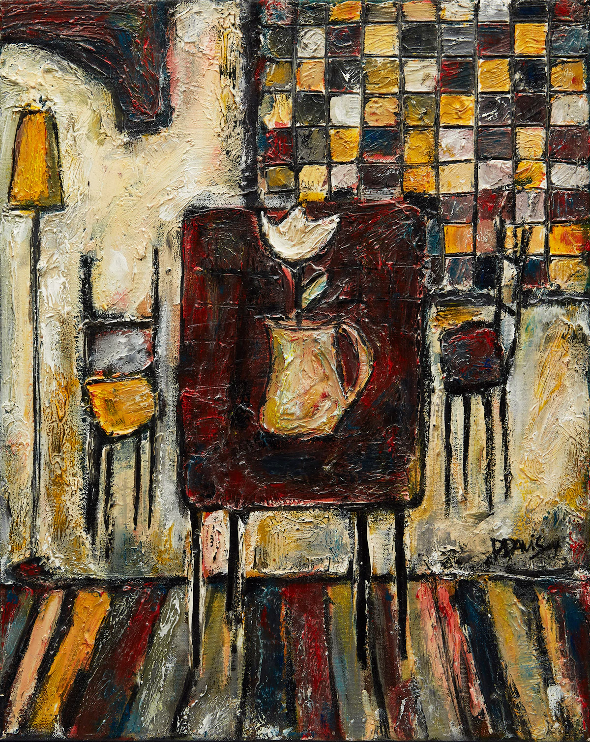 P Davis, Untitled (Interior Scene), mixed media on canvas