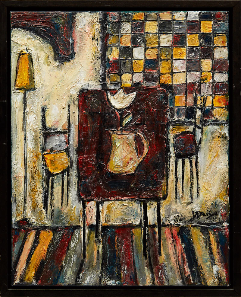 P Davis, Untitled (Interior Scene), mixed media on canvas - view 2