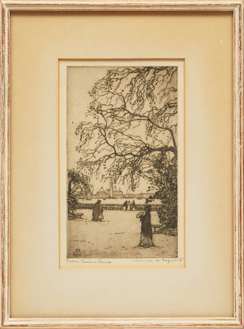 Clarence Alphonse Gagnon, Public Gardens Venice, etching, 1905 - view 2