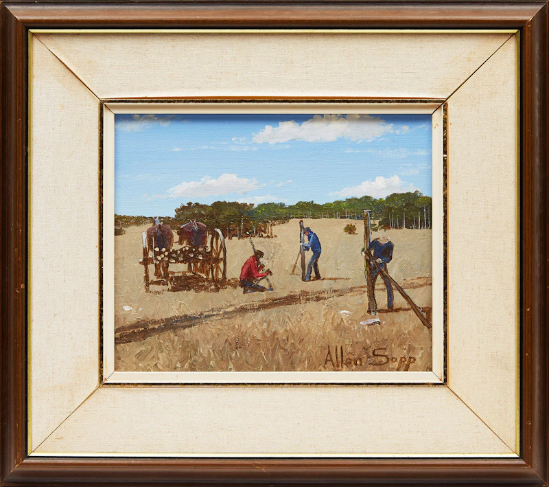 Allen Sapp, Mending a Fence, acrylic on canvas - view 2