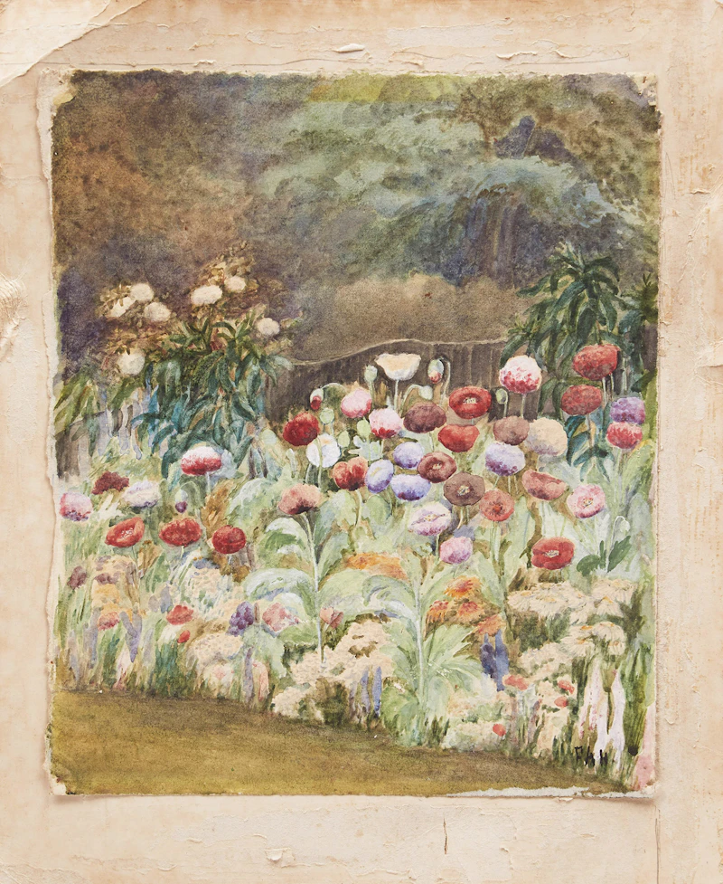 Frances Anne Hopkins, Wild Poppies, watercolour laid down on card - view 2