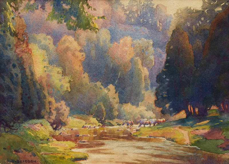 Horses Watering, Don Valley by Frederick Henry Brigden