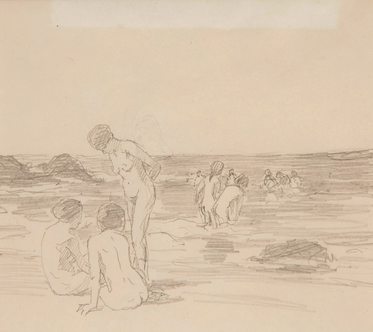 Farquhar McGillivray Strachan Knowles, Bathers, pencil on paper