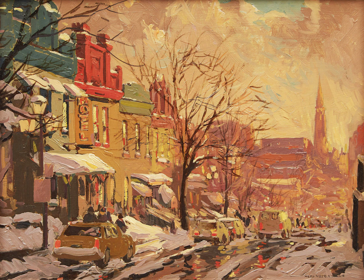 Arto Yuzbasiyan, Quartier latin - Montréal, oil on cardboard