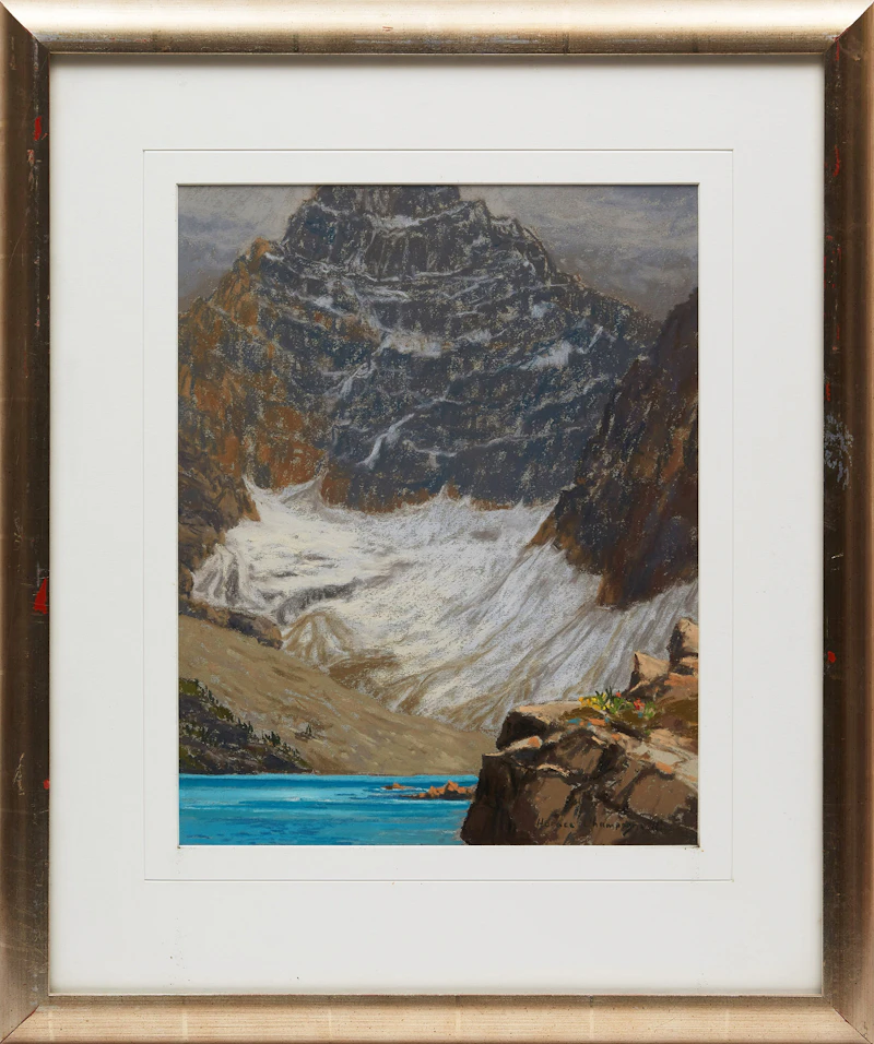 Horace Champagne, Mount Biddle in September, with Lake McArthur -- Yoho National Park, B.C., pastel, 1990 - view 2