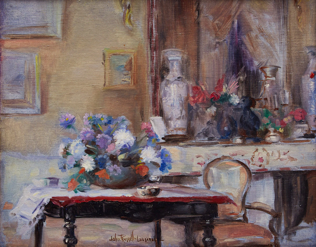 John Wentworth Russell, Interior Mdme. Sandoz Drawing Room, oil on board