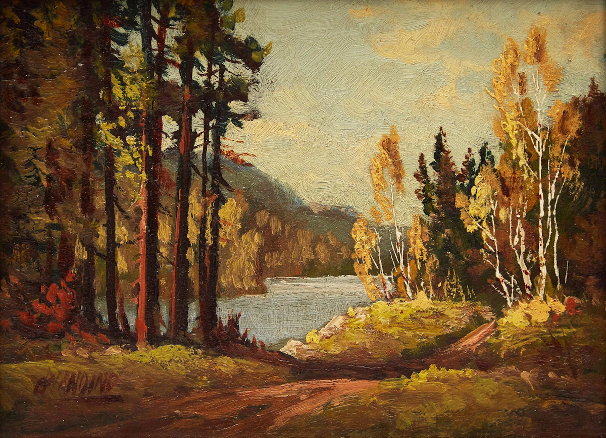 Otto Planding, Road by the River; River Landscape, two oils on board