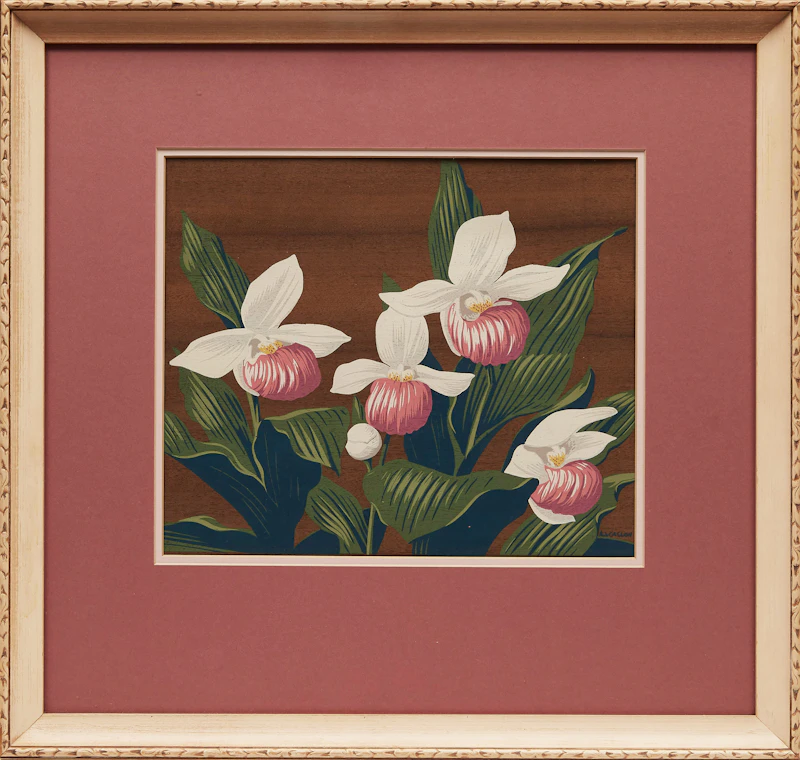 Alfred Joseph Casson, Lady Slipper Orchids; Marsh Marigolds, two silkscreens on veneer - view 2