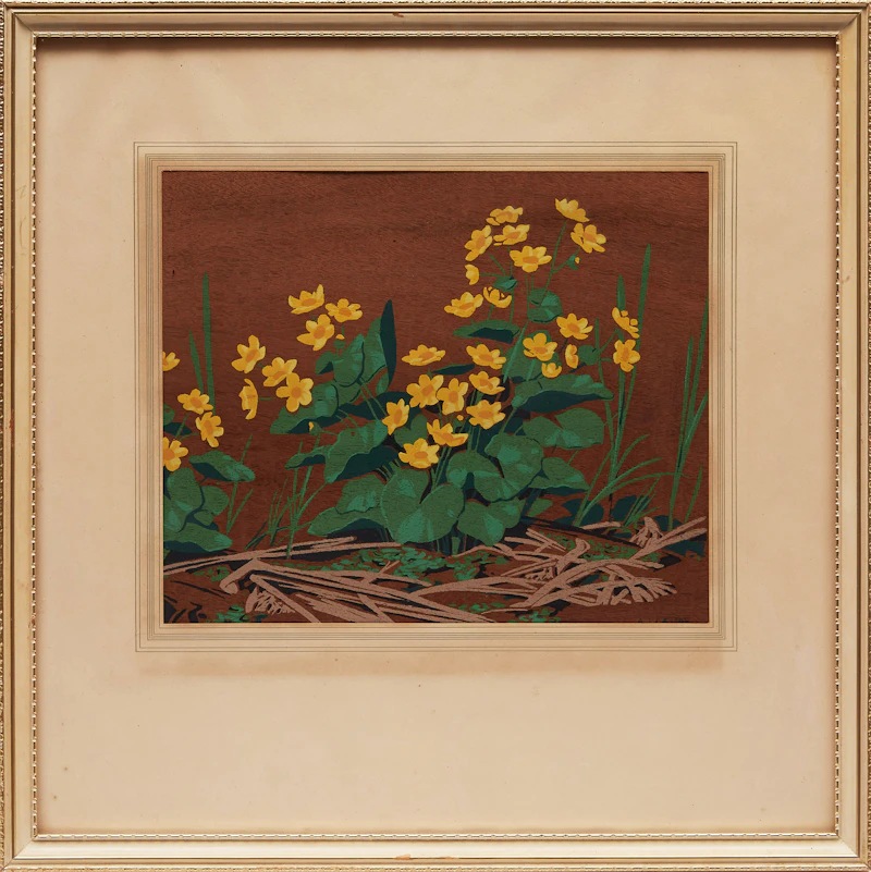 Alfred Joseph Casson, Lady Slipper Orchids; Marsh Marigolds, two silkscreens on veneer - view 5