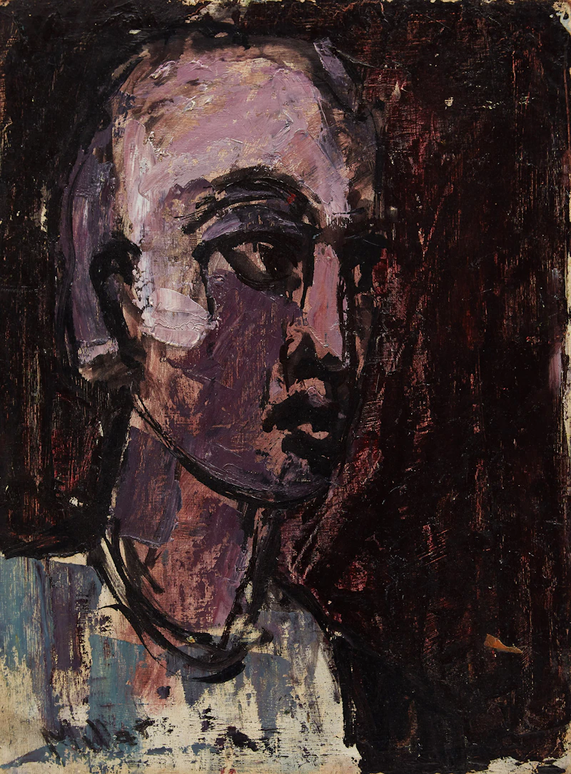 Alexander Samuel Millar, Portrait in Blues and Greys; Abstracted Interior; Portrait in Purple, three oils on board - view 5