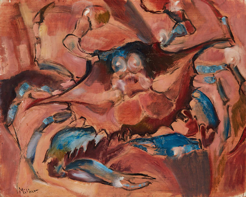Alexander Samuel Millar, Landscape in Yellow; Blue Crab in Pink Scene; Self Portrait, three oils on board - view 3