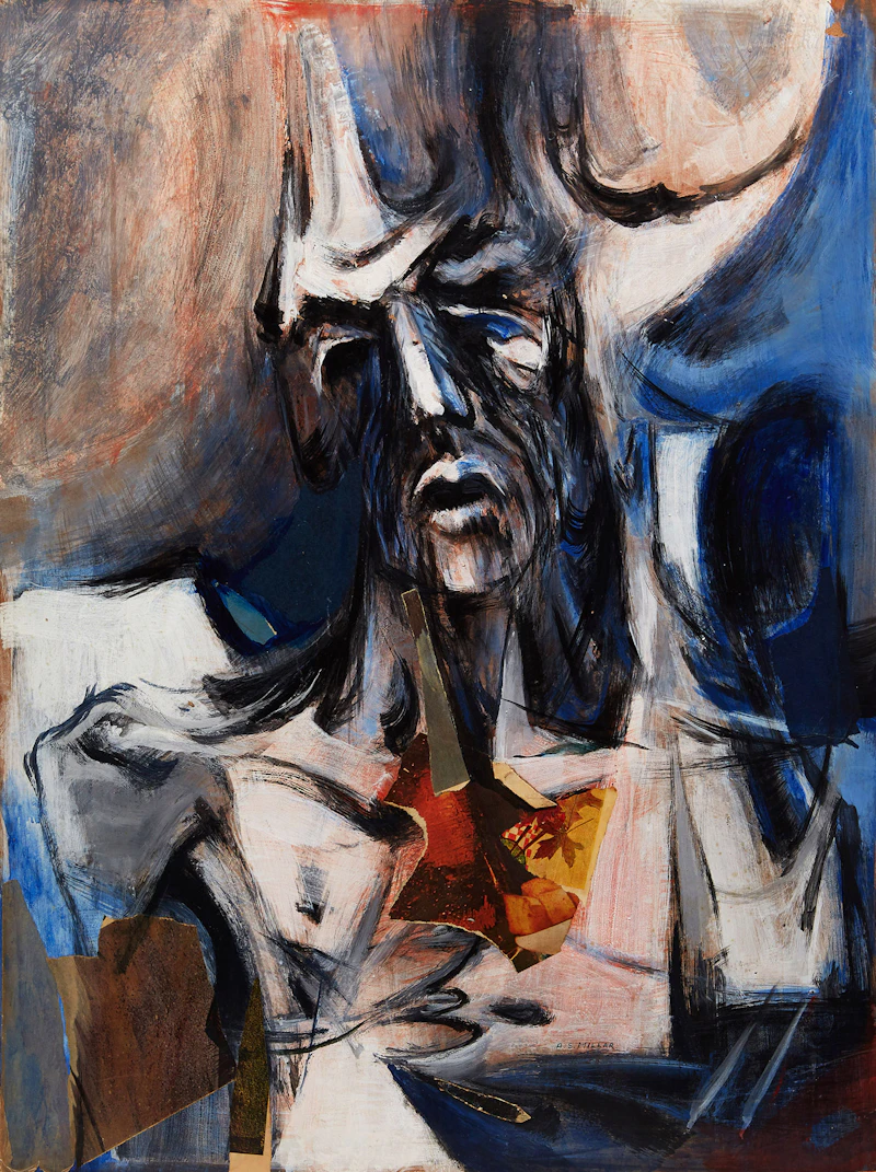 Alexander Samuel Millar, Landscape in Yellow; Blue Crab in Pink Scene; Self Portrait, three oils on board - view 5