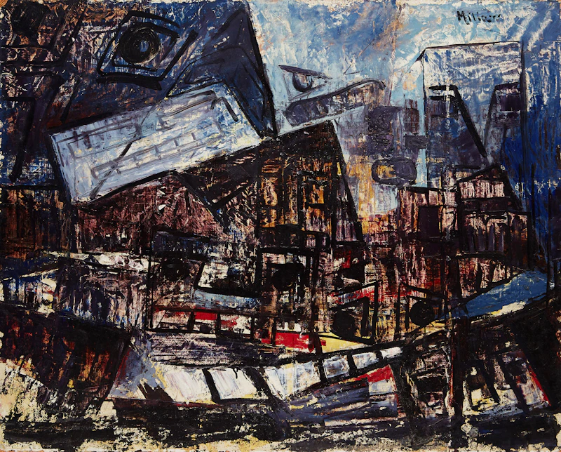 Alexander Samuel Millar, Abstract Cityscape; Curveform Landscape, two oils on board - view 3