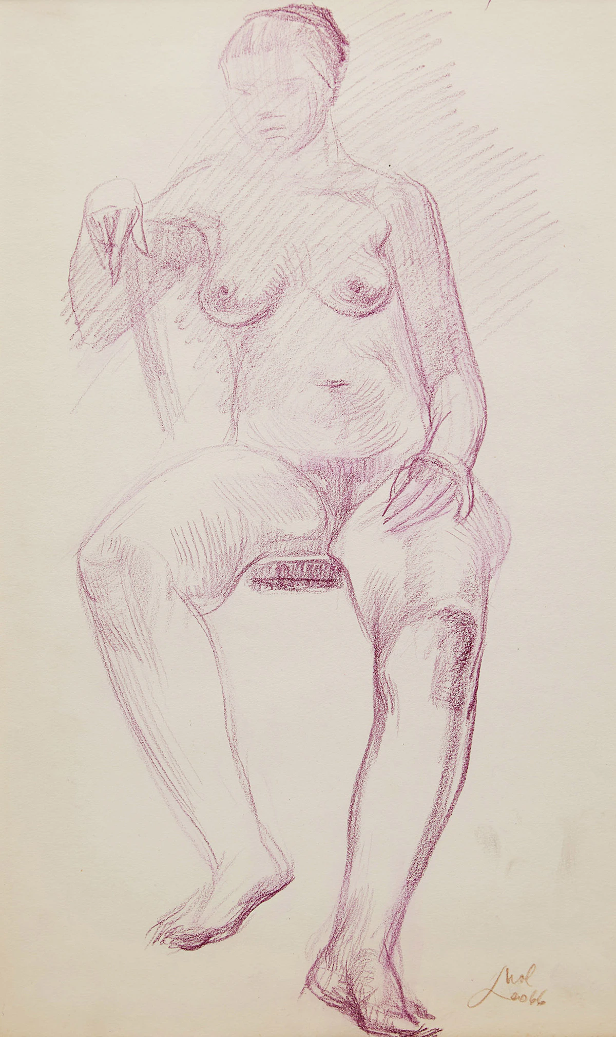 Leo Mol, Seated Nude, conté drawing, 1966
