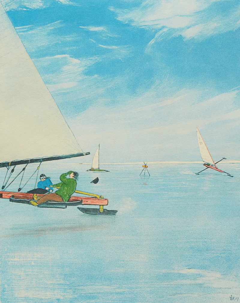 William Kurelek, Ice Sailing, colour lithograph - view 2