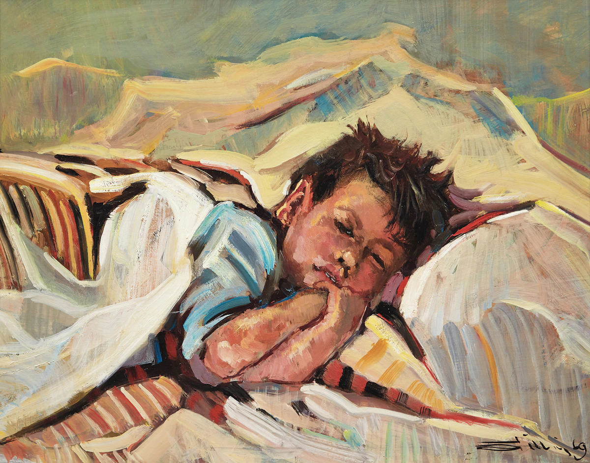 Arthur Shilling, Sleeping Child, oil on board, 1969