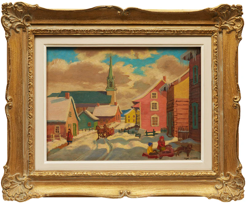 Thomas Albert Stone, St. Urbaine, Church; St. Urbaine, Street, two oil paintings - view 2