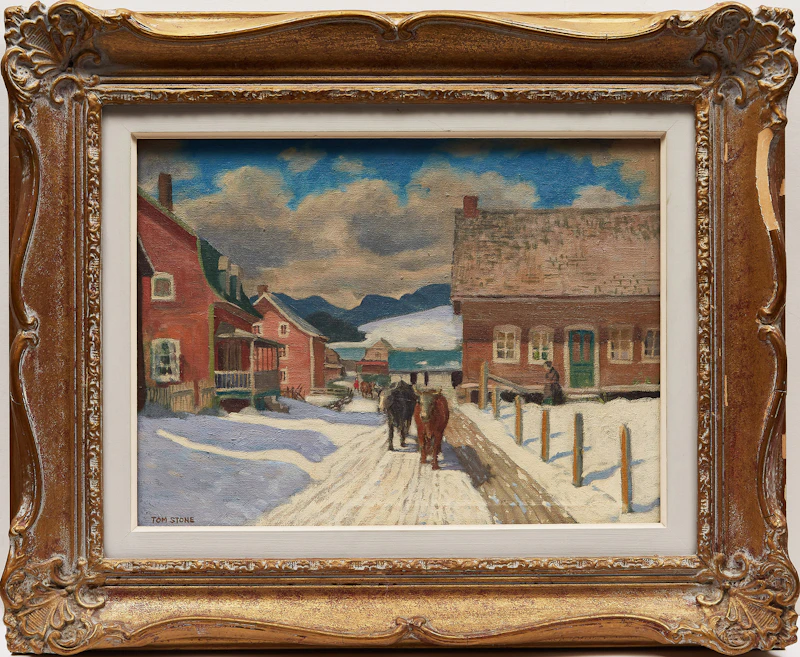 Thomas Albert Stone, St. Urbaine, Church; St. Urbaine, Street, two oil paintings - view 5