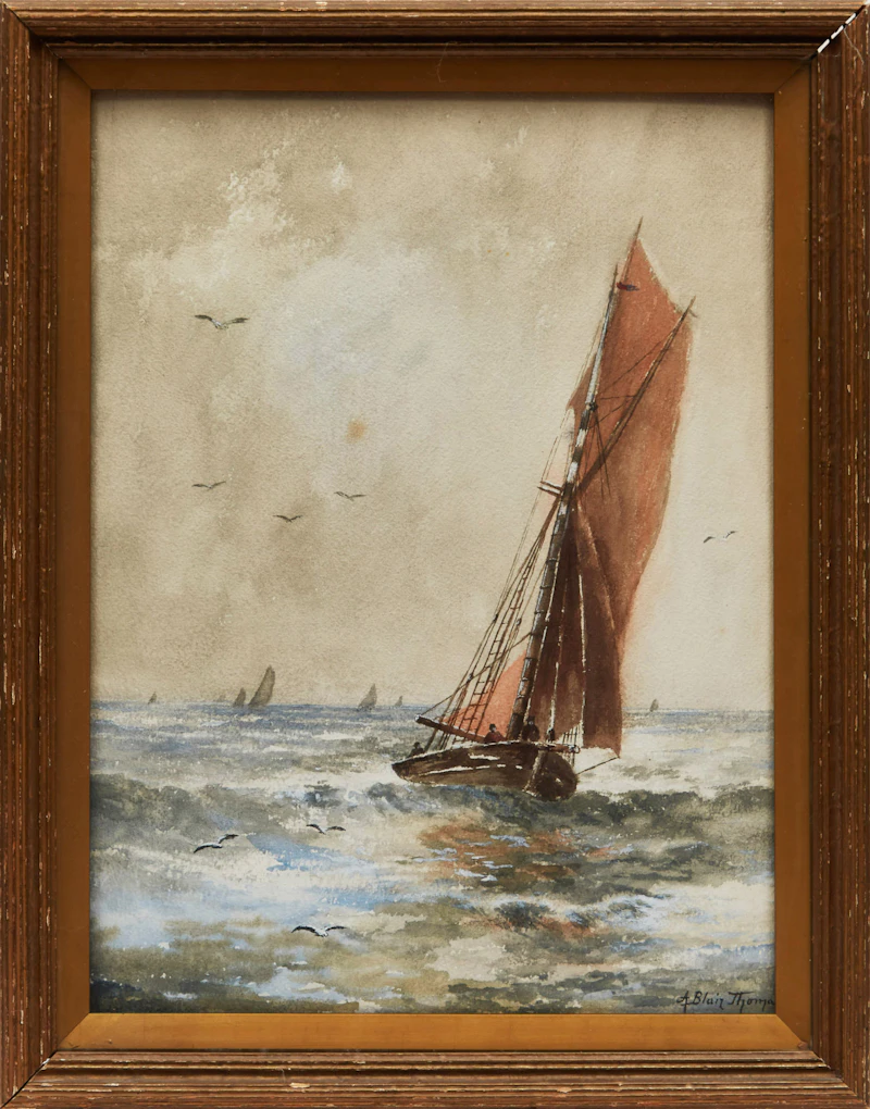 Alice Blair Pollard Thomas, Fishing Boat; Green Trees; Windmill, three watercolours - view 5