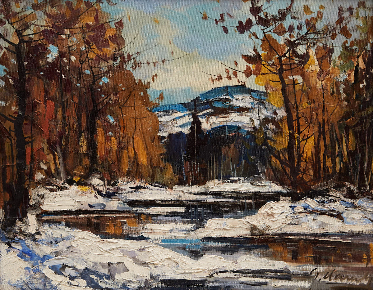 Geza Gordon Marich, Winter Stream Landscape, oil on canvas