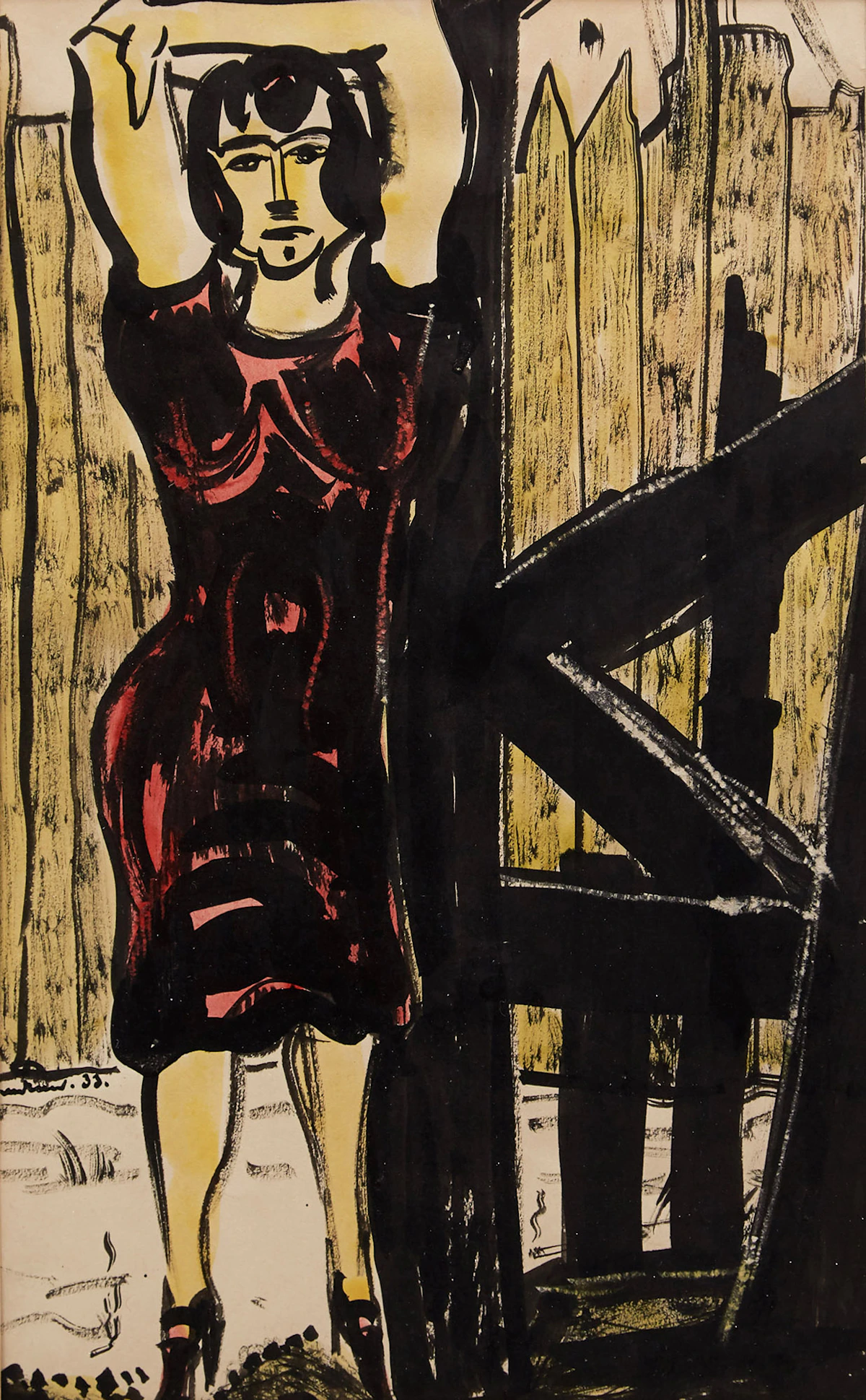 Fritz Brandtner, Standing Woman, gouache and ink