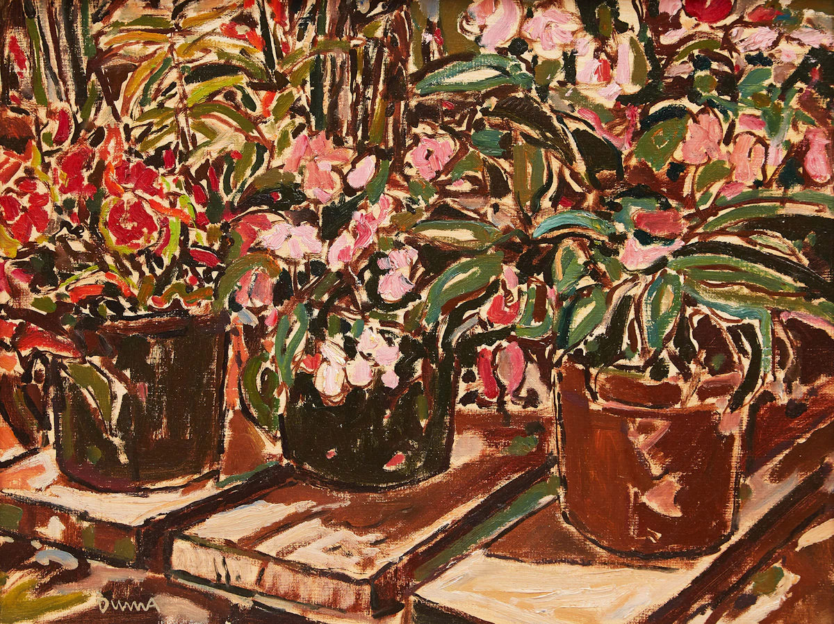 William Duma, At the Greenhouse, oil on canvas board
