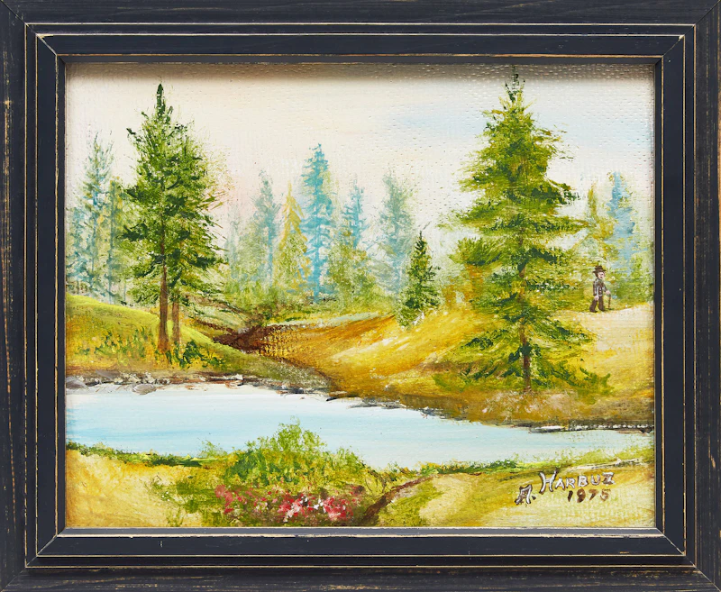 Ann Harbuz, Encampment Scene, oil on board, 1975 - view 2