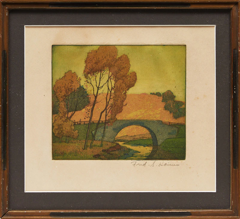 Frederick Stanley Haines, Crossing the Bridge, aquatint in colours - view 2