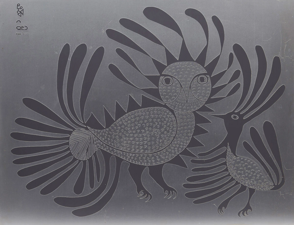 Kenojuak Ashevak, Talking Birds, etching on aluminum