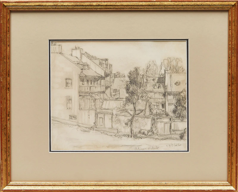 Adrien Hébert, Village Scene, pencil drawing - view 2