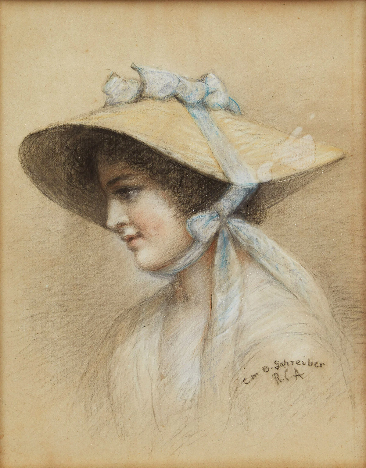 Charlotte Mount Brock Schreiber, Portrait of a Woman, pastel and crayon on paper