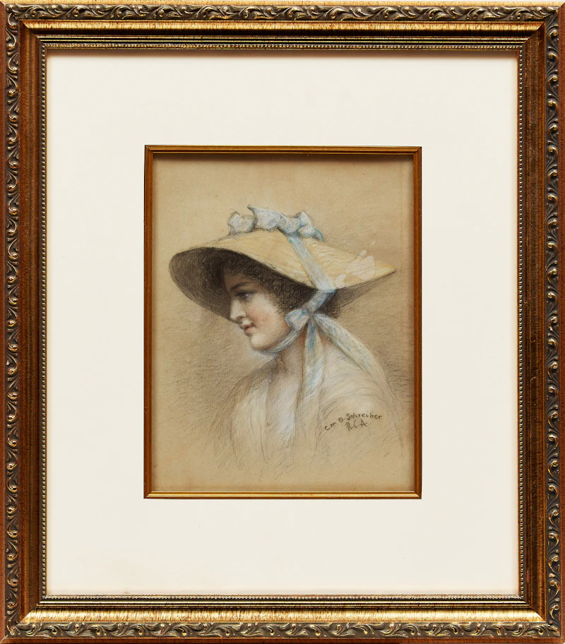 Charlotte Mount Brock Schreiber, Portrait of a Woman, pastel and crayon on paper - view 2
