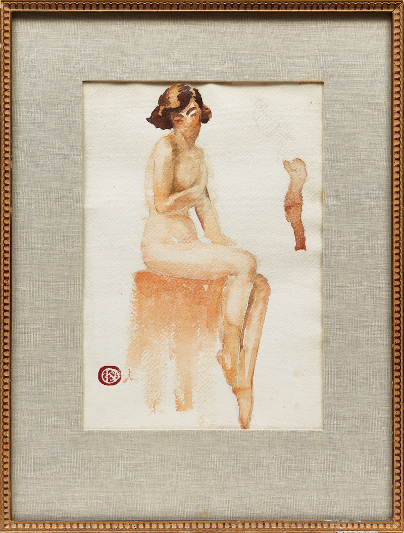 Henri Hébert, Seated Nude, watercolour - view 2