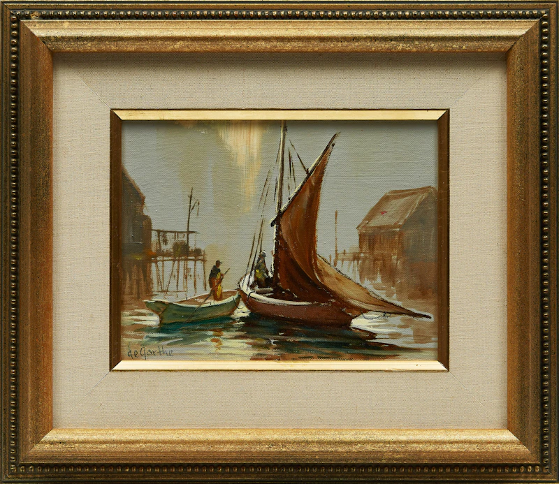 William Edward deGarthe, Two Boats in the Harbour, oil on canvas board - view 2