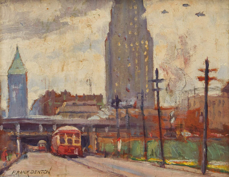 Frank Denton, View Looking North on York Street, Toronto, oil on board - view 1