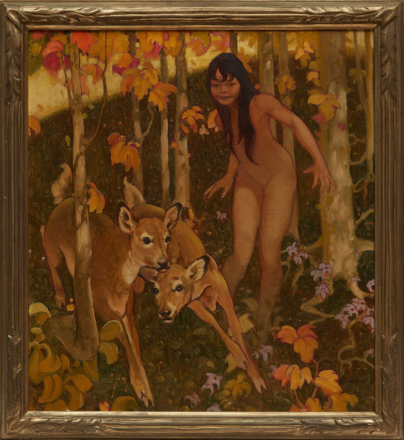 John Ford Clymer, The Frightened Fawns (Startled Fawns), oil on canvas - view 2