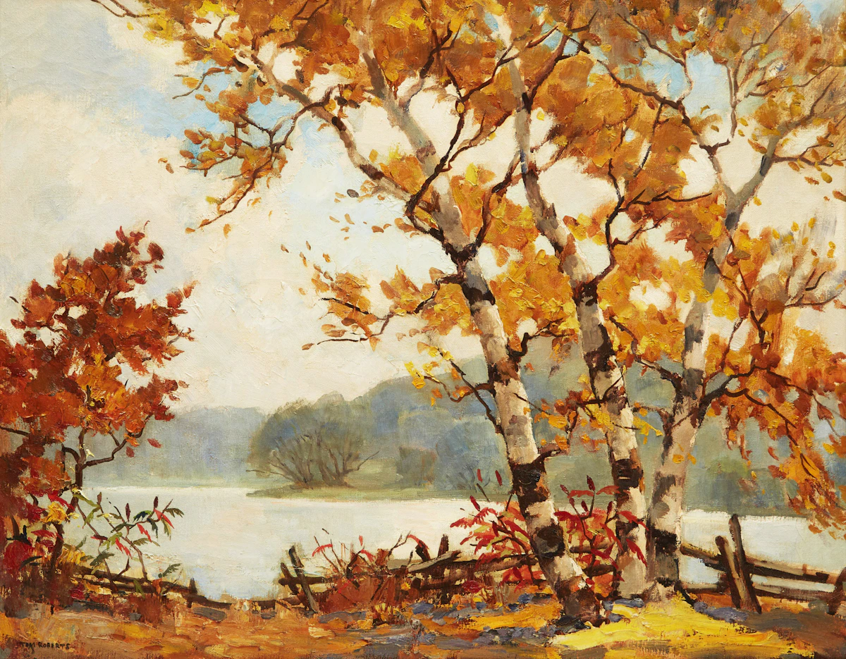 Thomas Keith Roberts, Riverside Birch Trees, Port Credit, oil on canvas, circa 1945