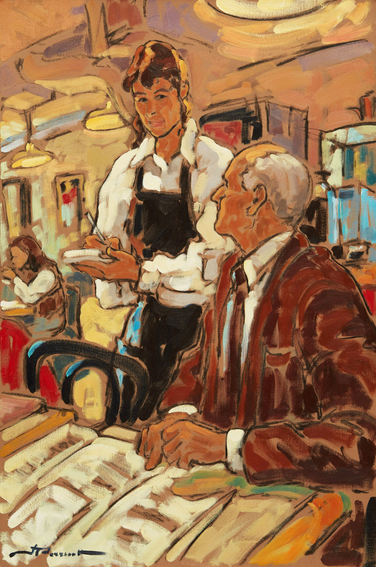 Jeannette Perreault, La serveuse aux yeux noirs  (1994), oil on canvas, 1994