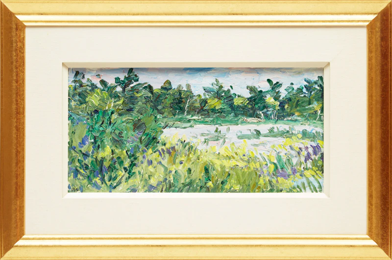 Bruce Steinhoff, Lakeshore with Yellow Flowers, oil on board, 1995 - view 2