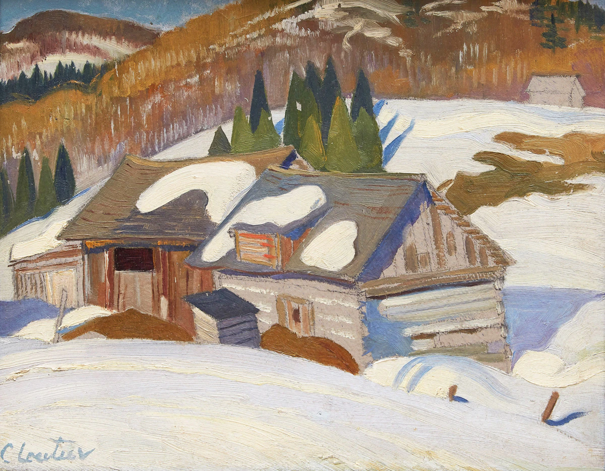 Albert Edward Cloutier, Farm in Winter, oil on board
