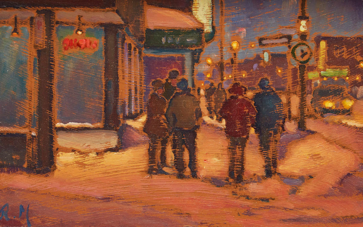 Raphael Montpetit, Pres du Metro Mont-Royal, oil on panel